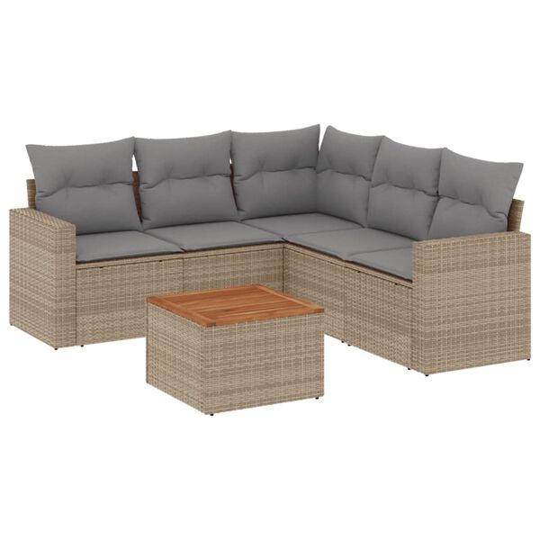 vidaXL Set Divano da Giardino 6 pz con Cuscini Beige Misto Polyrattan