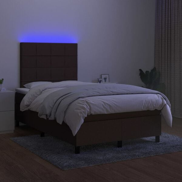 vidaXL Letto a Molle Materasso e LED MarroneScuro 120x190cm in Tessuto