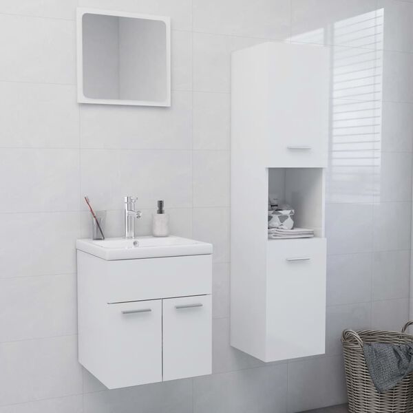 vidaXL Set Mobili da Bagno Bianco Lucido in Truciolato