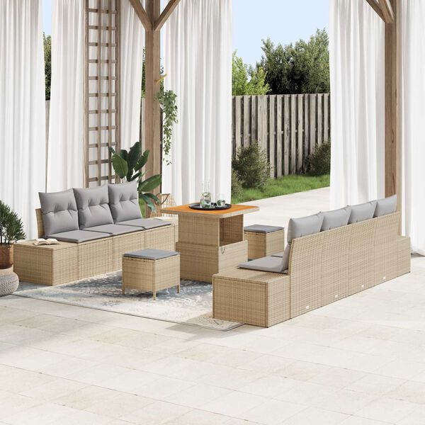 vidaXL Set Divano da Giardino con cuscino 10 pcs Beige polyrattan