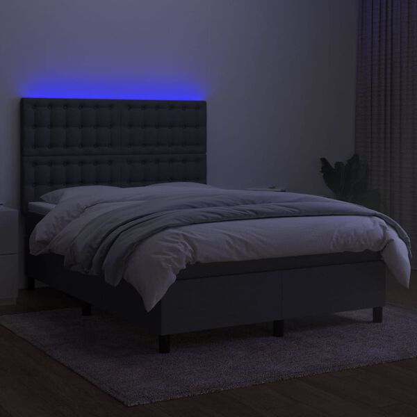 vidaXL Letto a Molle Materasso e LED Grigio Scuro 140x200cm in Tessuto