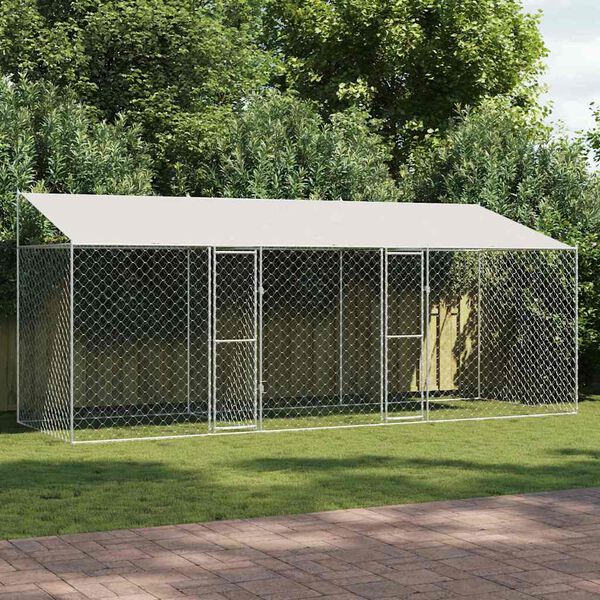 vidaXL Gabbia per Cani con Tetto Argento 600 x 200 x 258 cm