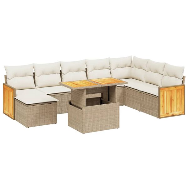 vidaXL Set Divano da Giardino 9 pz con Cuscini Beige in Polyrattan