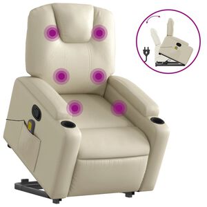 vidaXL Poltrona Alzapersona Reclinabile Massaggio Crema Similpelle