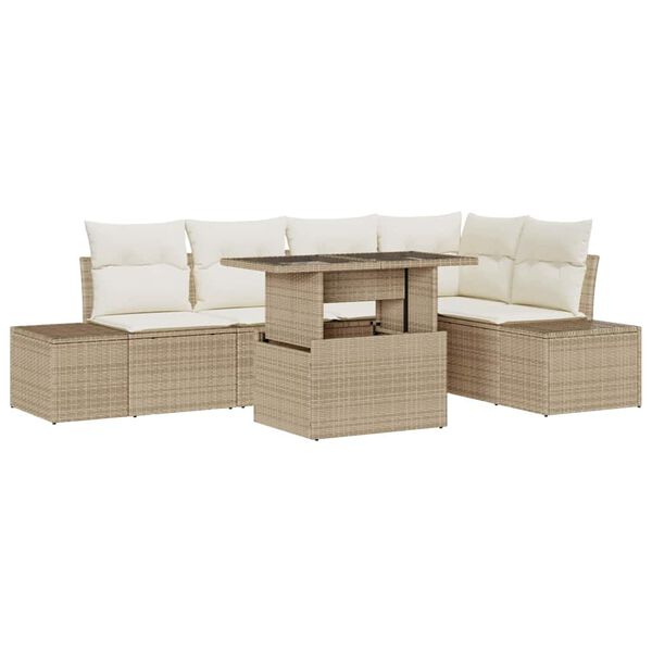 vidaXL Set Divano da Giardino con cuscino 6 pcs Beige polyrattan