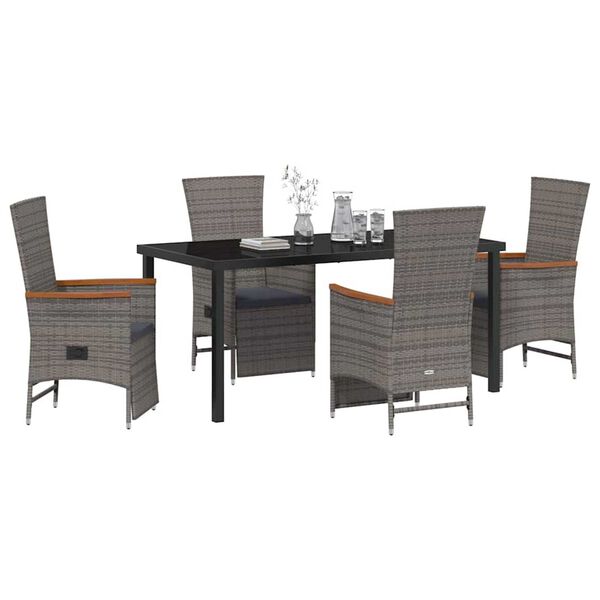 vidaXL Set da Pranzo per Giardino con cuscino 5 pcs Grigio polyrattan