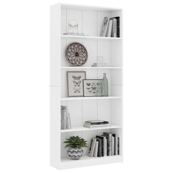 vidaXL Libreria a 5 Ripiani Bianca 80x24x175 cm in Legno Multistrato