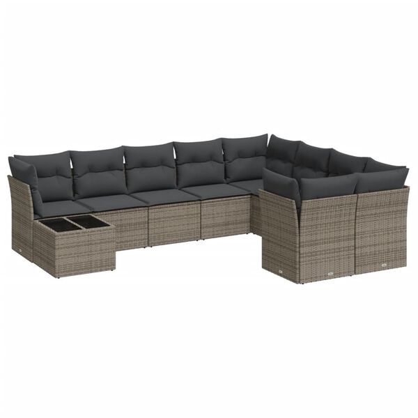 vidaXL Set Divano da Giardino 10 pz con Cuscini Grigio in Polyrattan