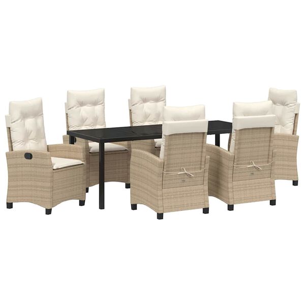 vidaXL Set da Pranzo per Giardino con cuscino 7 pcs Beige polyrattan