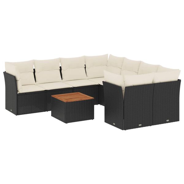 vidaXL Set Divani da Giardino 9 pz con Cuscini Nero in Polyrattan