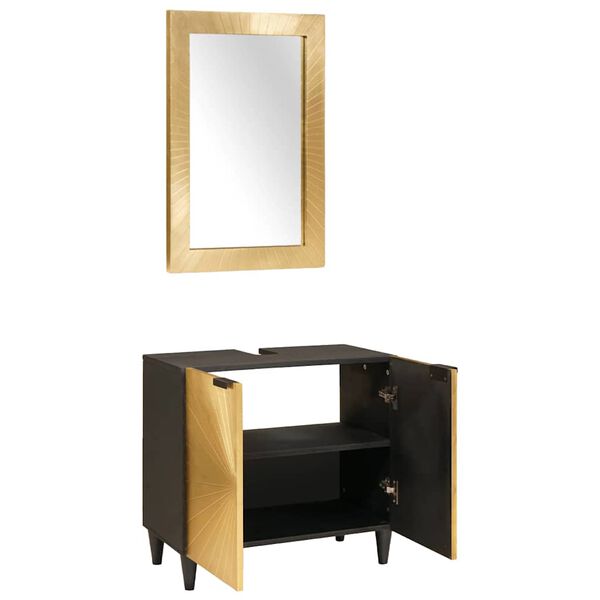 vidaXL Set di Armadi da Bagno 2 pcs Nero e Oro Legno di mango massello