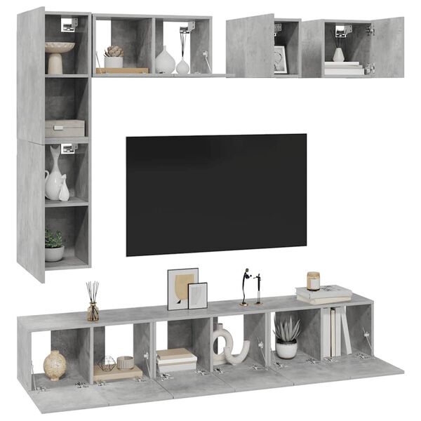 vidaXL Set di Mobili Porta TV 8 pz Grigio Cemento in Legno Multistrato