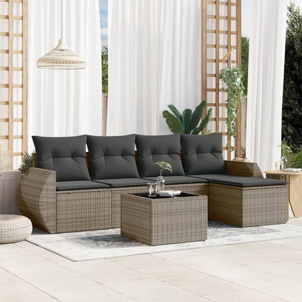 vidaXL Set Divano da Giardino 6 pz con Cuscini Grigio in Polyrattan