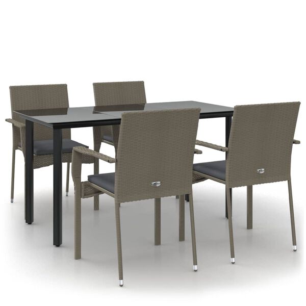 vidaXL Set da Pranzo Giardino 5pz Nero e Grigio con Cuscini Polyrattan