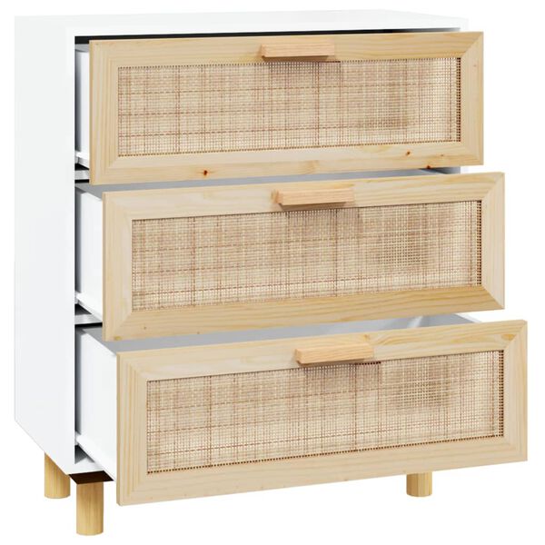vidaXL Credenza Bianca 60x30x70 cm Legno Massello Pino Rattan Naturale