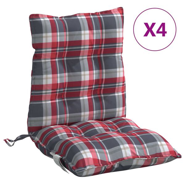 vidaXL Cuscini Sedia Schienale Basso 4 pz Quadri Rosso Tessuto Oxford