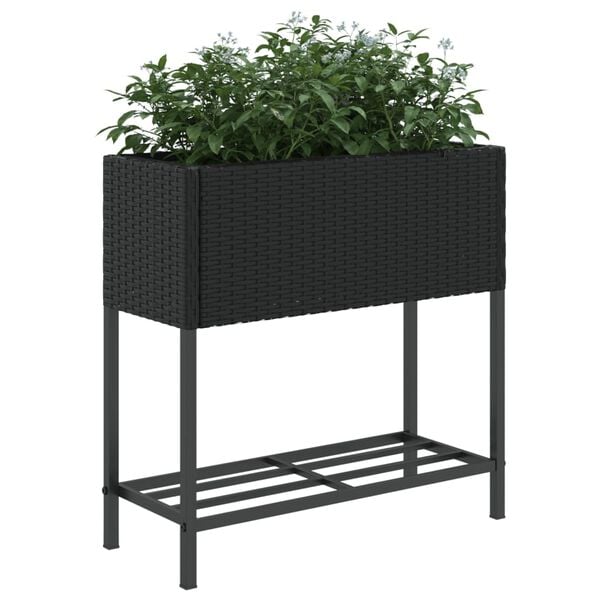 vidaXL Fioriere da Giardino con Ripiani 2pz Nere 70x28x70cm Polyrattan