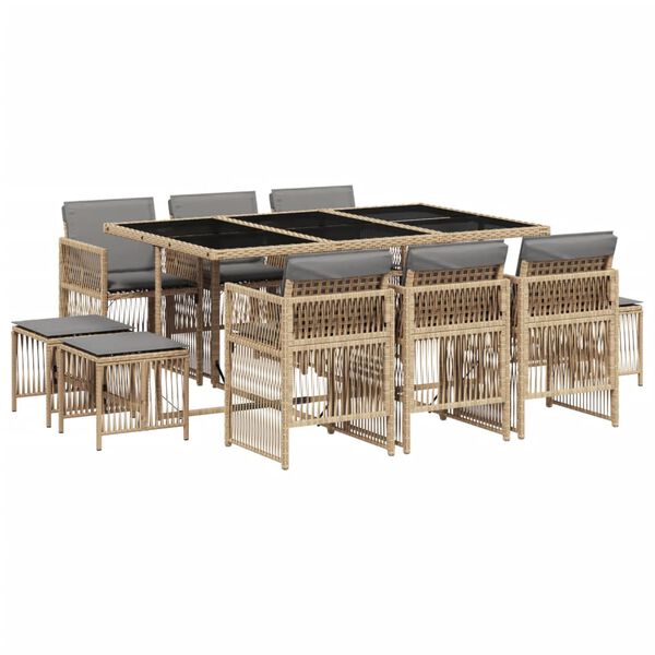 vidaXL Set Pranzo da Giardino 11 pz con Cuscini Beige Misto Polyrattan