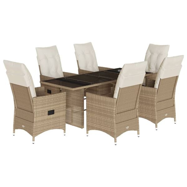 vidaXL Set da Pranzo da Giardino 7 pz con Cuscini Beige in Polyrattan