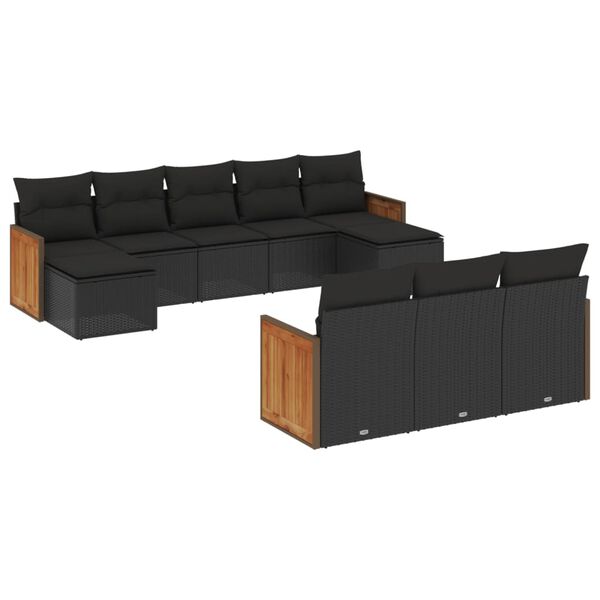 vidaXL Set Divani da Giardino 10pz con Cuscini in Polyrattan Nero