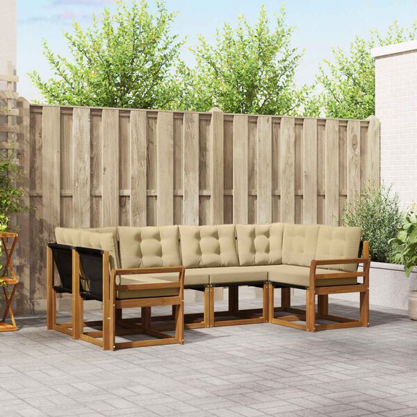 vidaXL Set di divani da esterno con cuscino 6 pcs Naturale e Beige