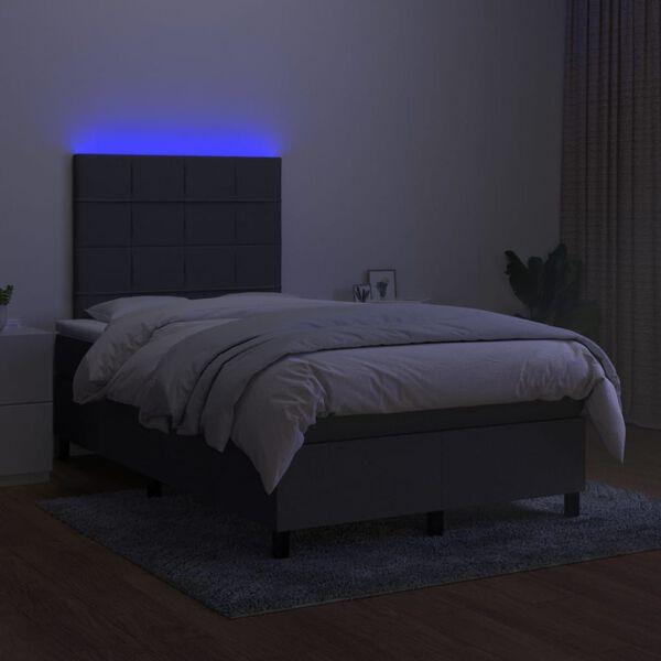 vidaXL Letto a Molle Materasso e LED Grigio Scuro 120x200cm in Tessuto