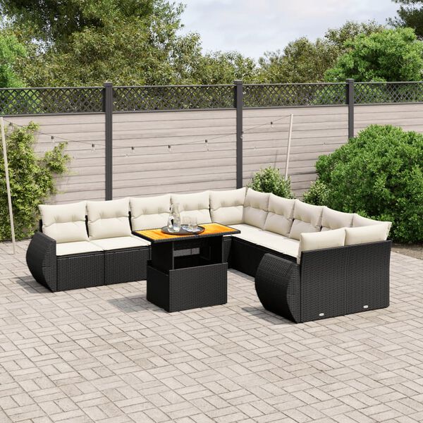 vidaXL Set Divani da Giardino 11 pz con Cuscini in Polyrattan Nero