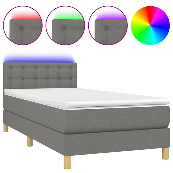 vidaXL Letto a Molle Materasso e LED Grigio Scuro 90x200 cm in Tessuto