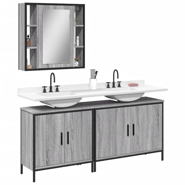 vidaXL Set Mobili da Bagno 3 pz Grigio Sonoma in Legno Multistrato