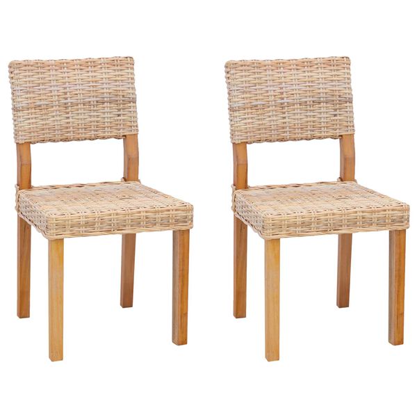 vidaXL Sedia da pranzo 2 pcs Naturale 46 x 55 x 84 cm Rattan Kubu