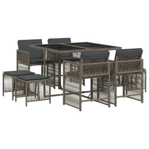 vidaXL Set da Pranzo da Giardino 9 pz con Cuscini in Polyrattan Grigio