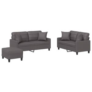 vidaXL Set di Divani 3 pz con Cuscini Grigio in Similpelle