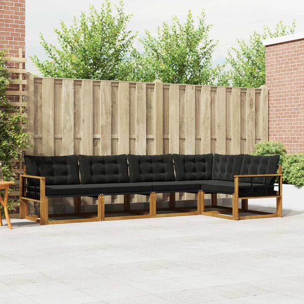 vidaXL Set di divani da esterno con cuscino 5 pcs Naturale e Nero