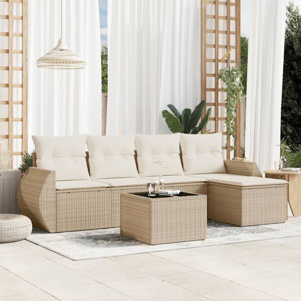 vidaXL Set Divano da Giardino 6 pz con Cuscini Beige in Polyrattan