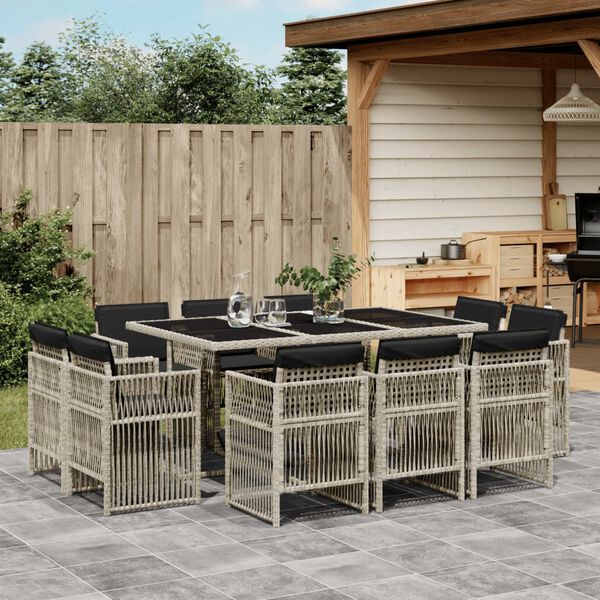 vidaXL Set Pranzo Giardino 11pz con Cuscini Grigio Chiaro Polyrattan