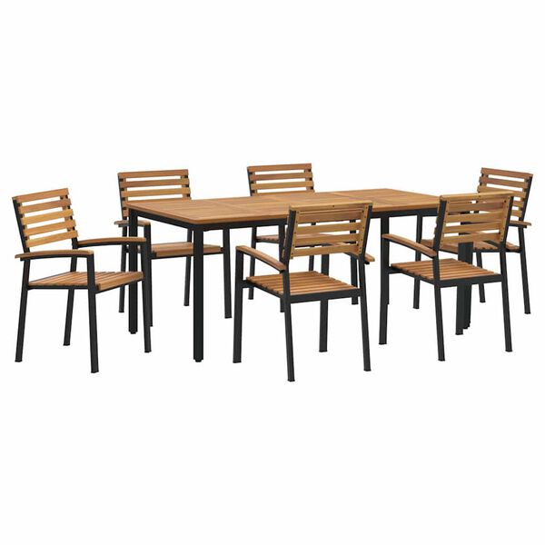 vidaXL Set da Pranzo per Giardino 7 pcs Nero Legno di Acacia Massello