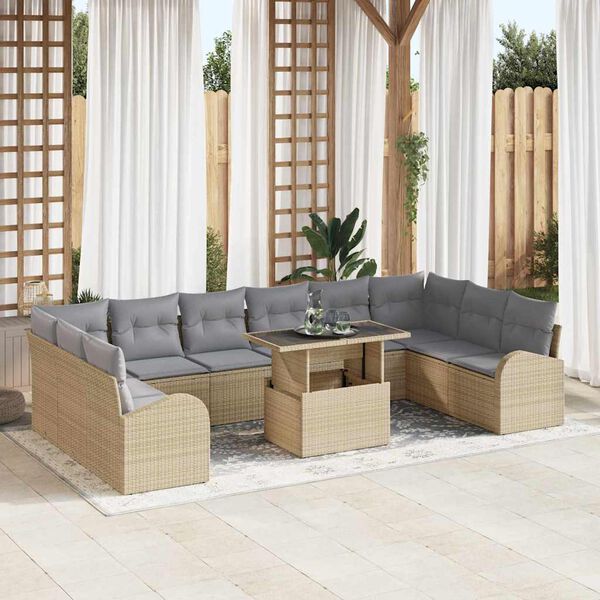 vidaXL Set Divano da Giardino con cuscino 11 pcs Beige Poly Rattan