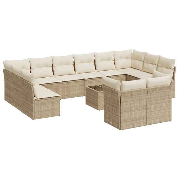 vidaXL Set Divano da Giardino 13 pz con Cuscini Beige in Polyrattan