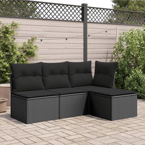 vidaXL Sgabello da giardino con cuscino nero 55x55x37 cm in polyrattan