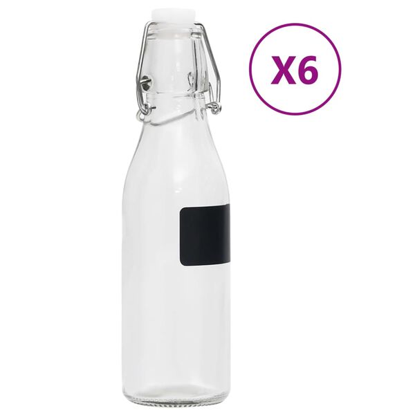 vidaXL Bottiglie in Vetro con Chiusura a Gancio 6 pz Rotonde 250 ml