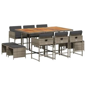 vidaXL Set da Pranzo da Giardino 11pz con Cuscini in Polyrattan Grigio