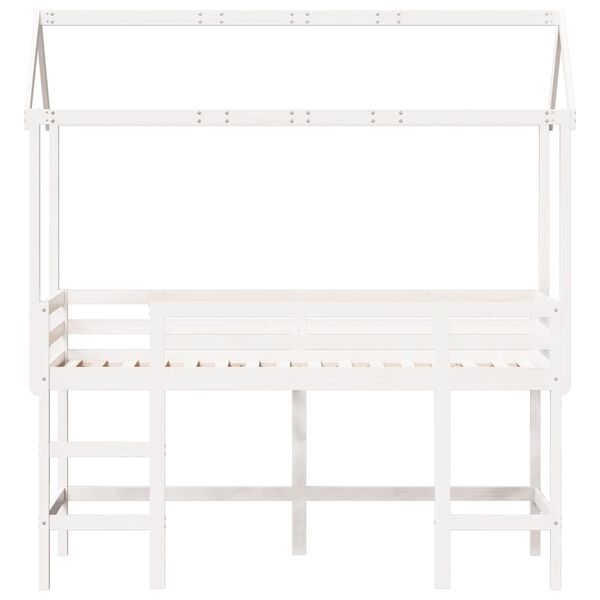 vidaXL Letto Soppalco con Scala e Tetto Bianco 90x200 cm Massello Pino