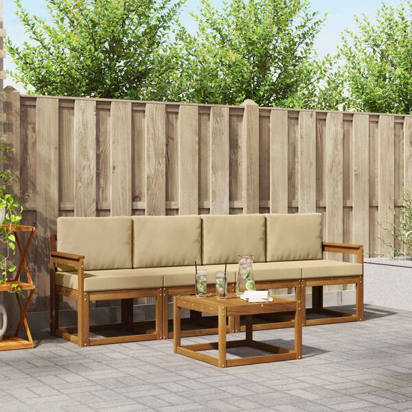 vidaXL Set di divani da esterno con cuscino 5 pcs Naturale e Beige