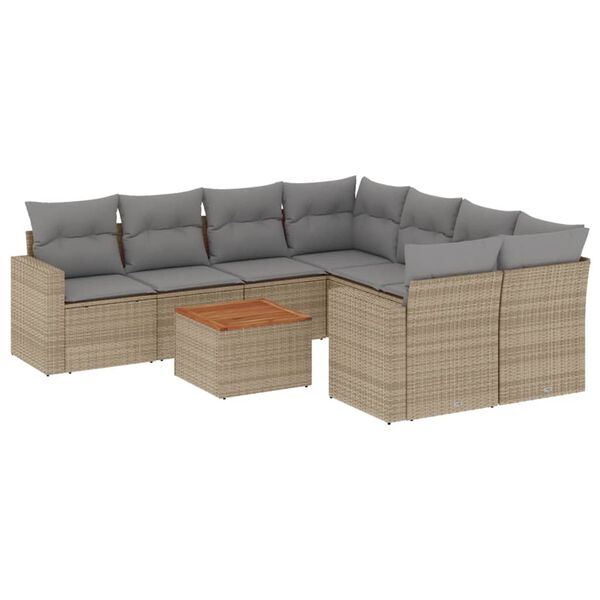vidaXL Set Divano da Giardino 9 pz con Cuscini Beige in Polyrattan