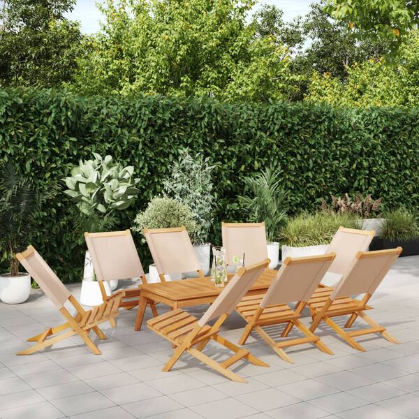vidaXL Sedie da Giardino Pieghevoli 8pz Beige Tessuto e Legno Massello