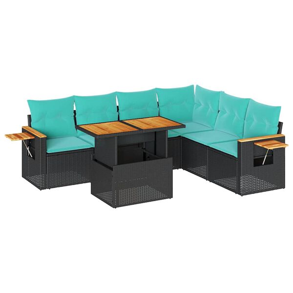 vidaXL Set Divani da Giardino con Cuscini 7pz Nero Polyrattan Acacia