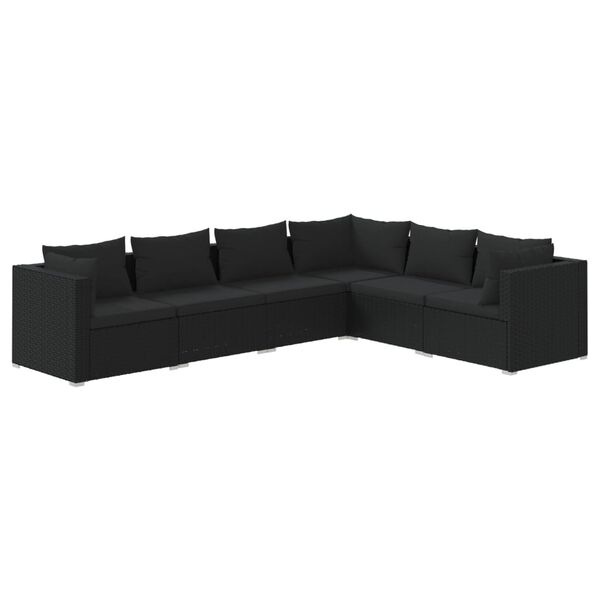 vidaXL Set Divani da Giardino 6 pz con Cuscini in Polyrattan Nero