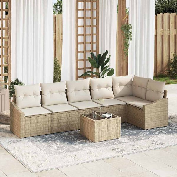 vidaXL Set di divani con cuscino 7 pcs Beige polyrattan