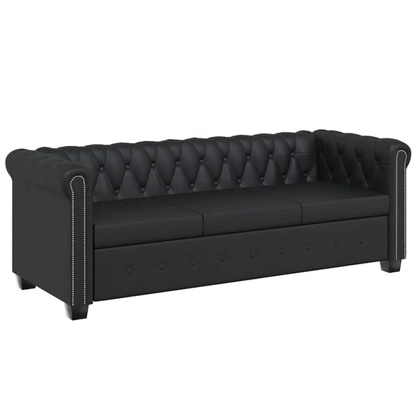 vidaXL Divano Chesterfield a 3 Posti in Finta Pelle Nero