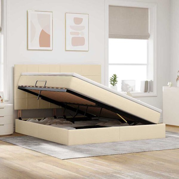 vidaXL Letto con contenitore e materasso Crema 180 x 200 cm Poliestere